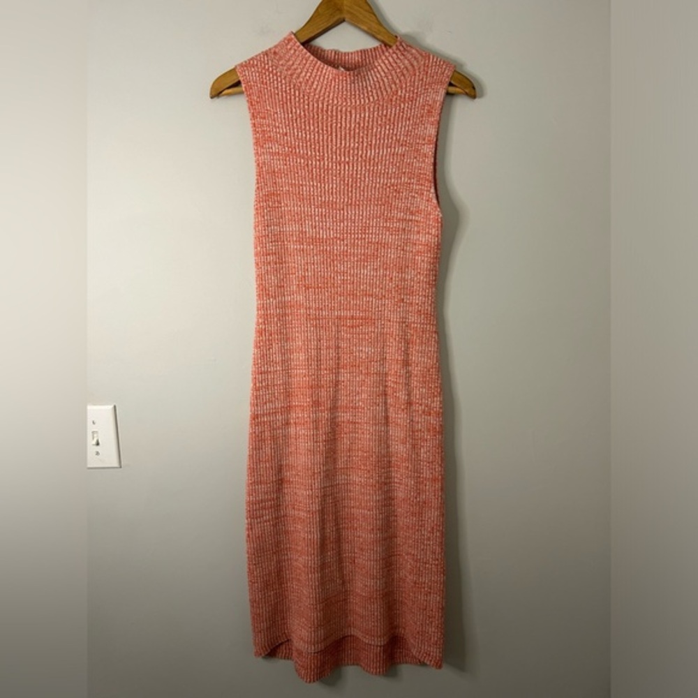 Daily Practice by Anthropologie Mock-Neck Ribbed Midi Dress in Coral - Picture 2 of 8